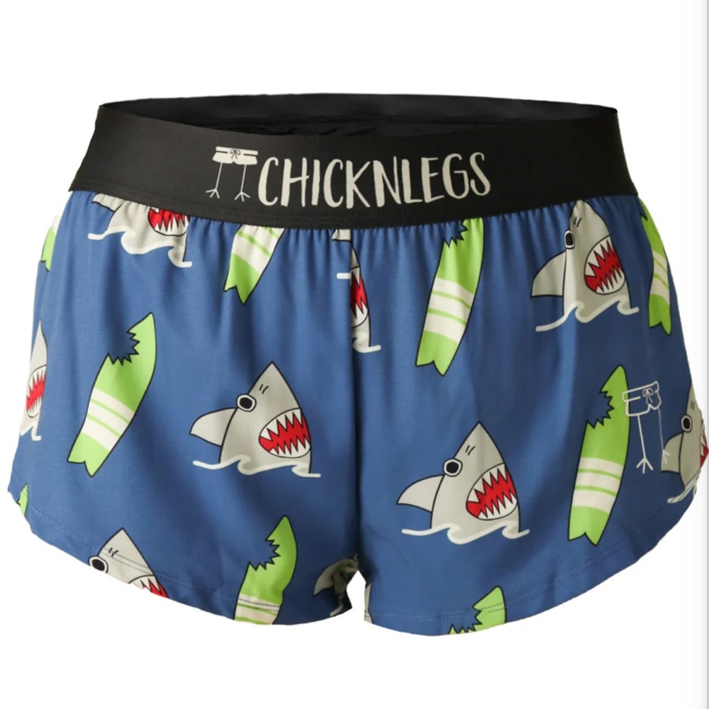 ChicknLegs Women's Blue Athletic Shorts with Shark Print